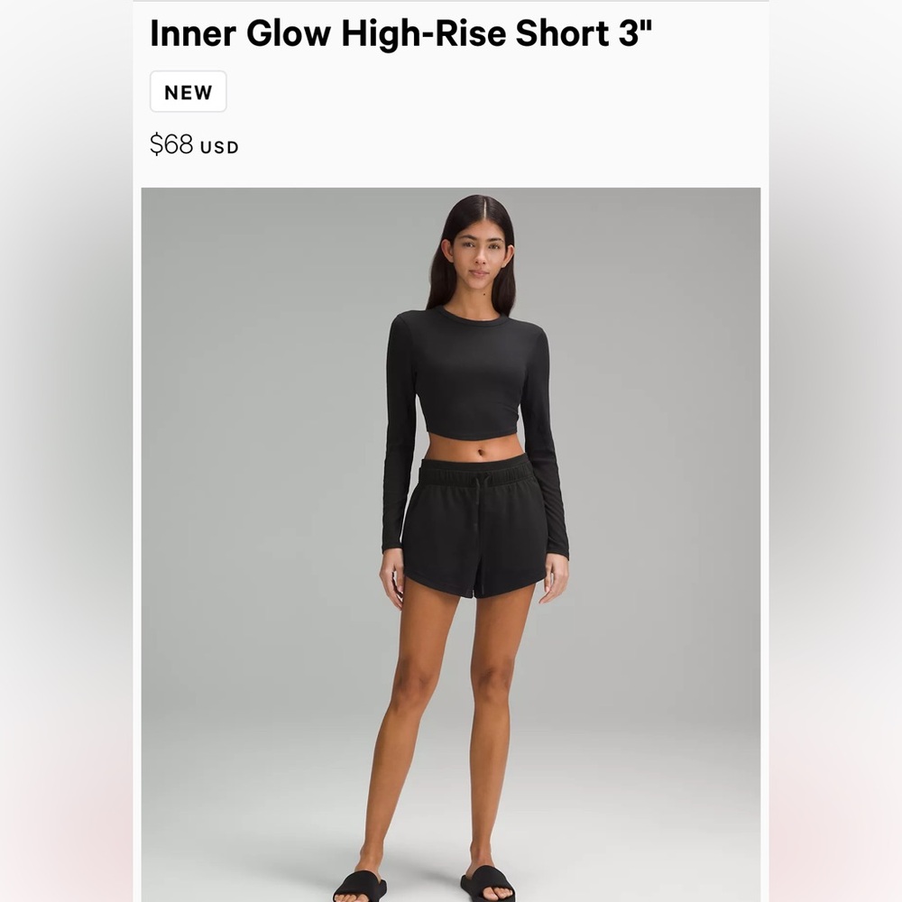 Lululemon women’s sweat shorts - Inner Glow High-Rise Short 3" - size 2 - black